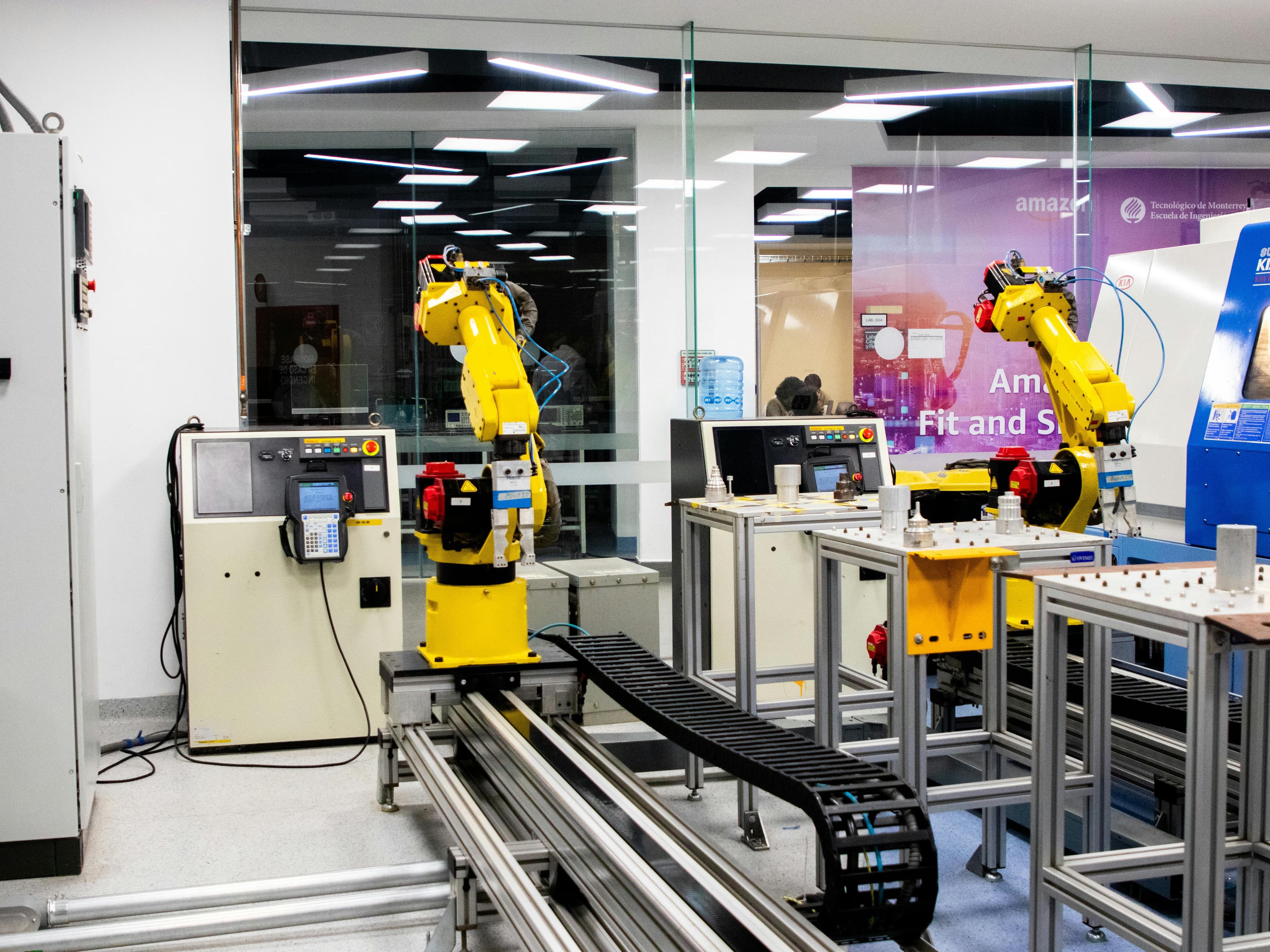 FANUC industrial robots on automated manufacturing line